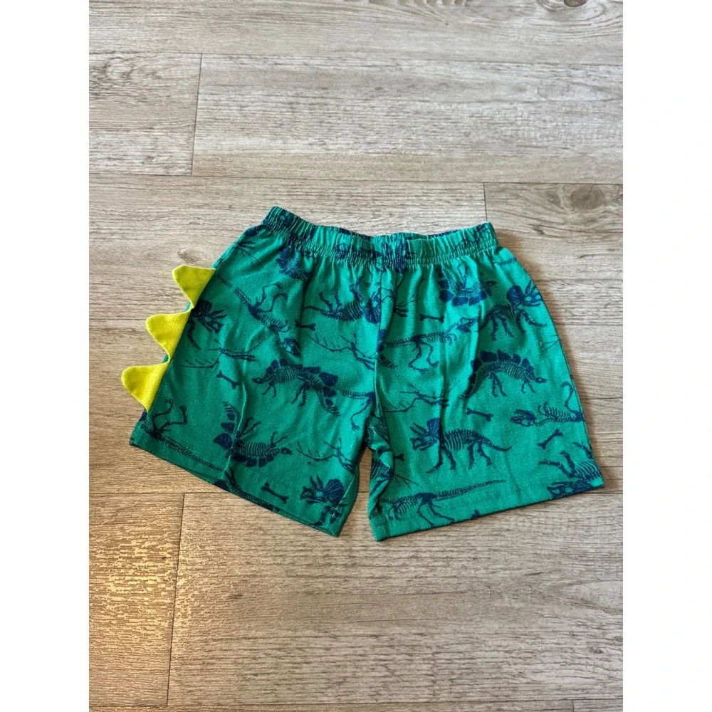 Carters Toddler 4T Green Dinosaur Skeleton Pajama Shorts with 3D Spikes